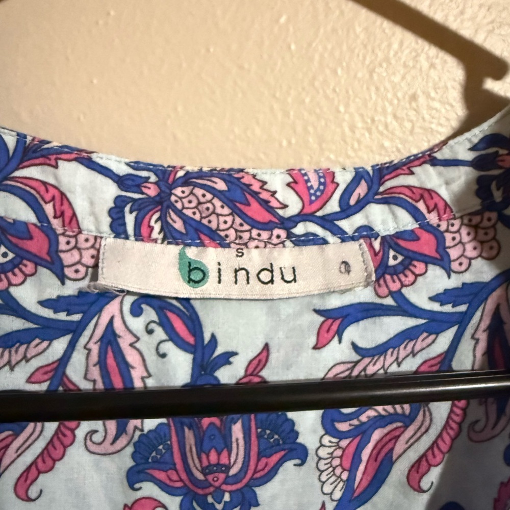 Bindu Blue Floral Mini Dress Size Small 100% Cotton - Picture 3 of 4
